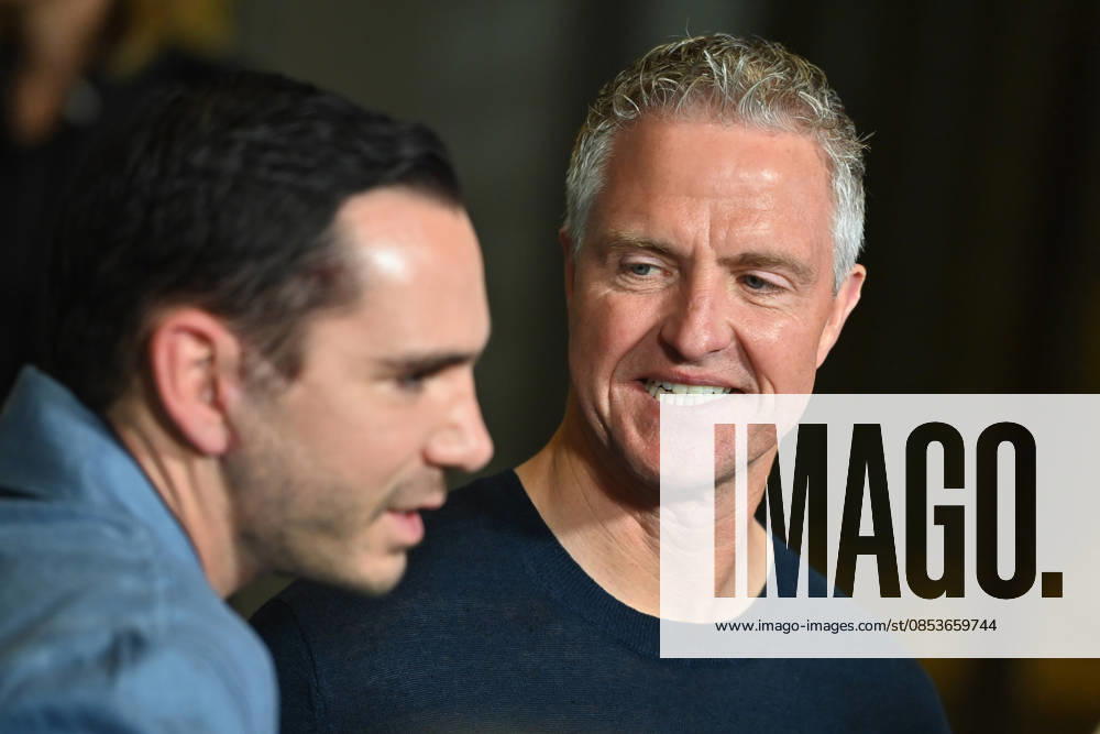 V re Ralf SCHUMACHER with partner Etienne BOUSQUET CASSAGNE Munich program presentation SKY SPOTLIGHT, Sky Originals on 15 04 2026 at the Hotel Bayerischer Hof