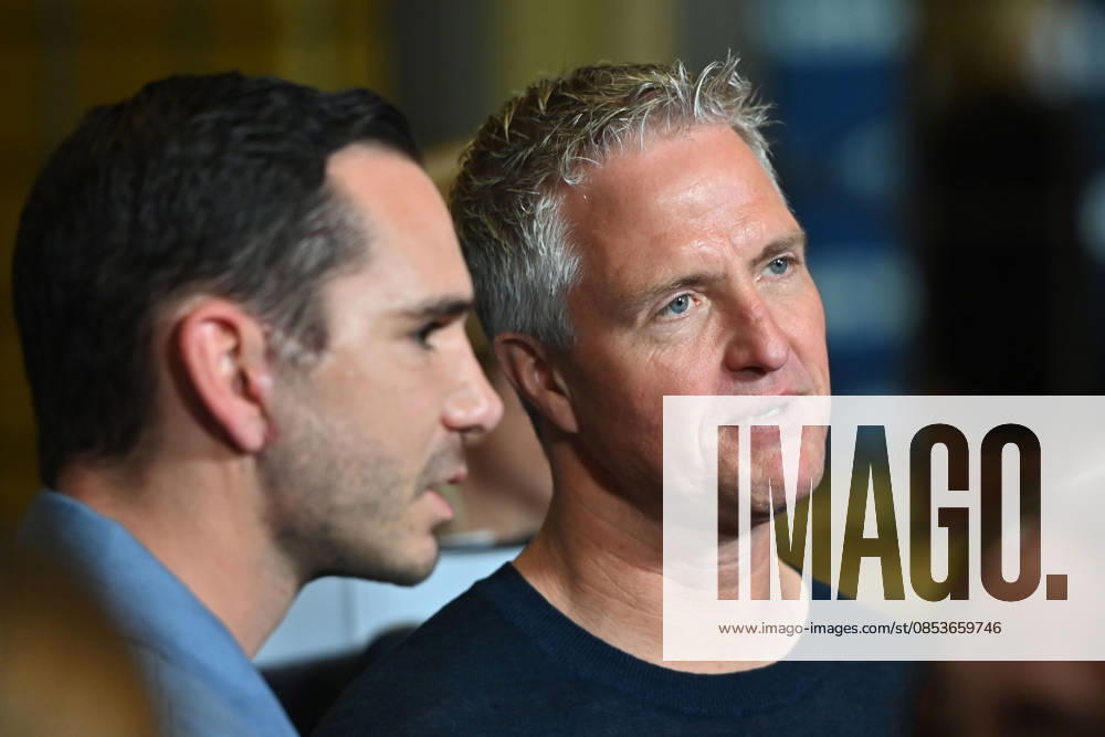 V re Ralf SCHUMACHER with partner Etienne BOUSQUET CASSAGNE Munich program presentation SKY SPOTLIGHT, Sky Originals on 15 04 2026 at the Hotel Bayerischer Hof