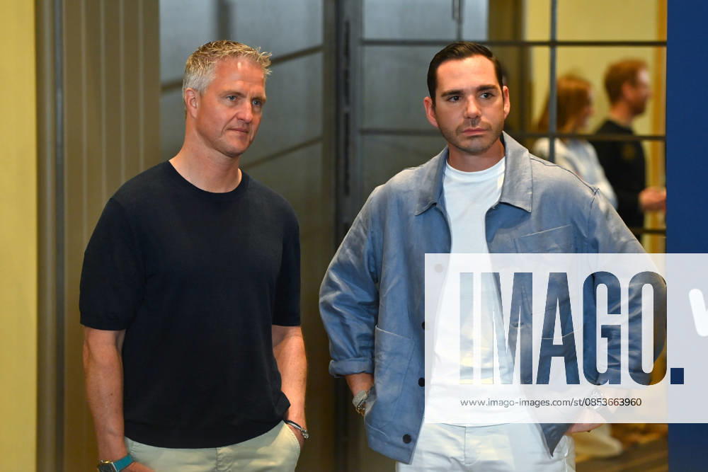 From left Ralf SCHUMACHER with partner Etienne BOUSQUET CASSAGNE Munich program presentation SKY SPOTLIGHT, Sky Originals on 15 04 2026 at the Hotel Bayerischer Hof