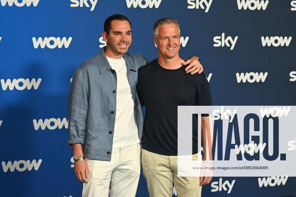 V re Ralf SCHUMACHER with partner Etienne BOUSQUET CASSAGNE Munich program presentation SKY SPOTLIGHT, Sky Originals on 15 04 2026 at the Hotel Bayerischer Hof