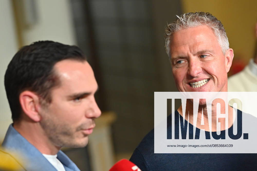 V re Ralf SCHUMACHER with partner Etienne BOUSQUET CASSAGNE Munich program presentation SKY SPOTLIGHT, Sky Originals on 15 04 2026 at the Hotel Bayerischer Hof