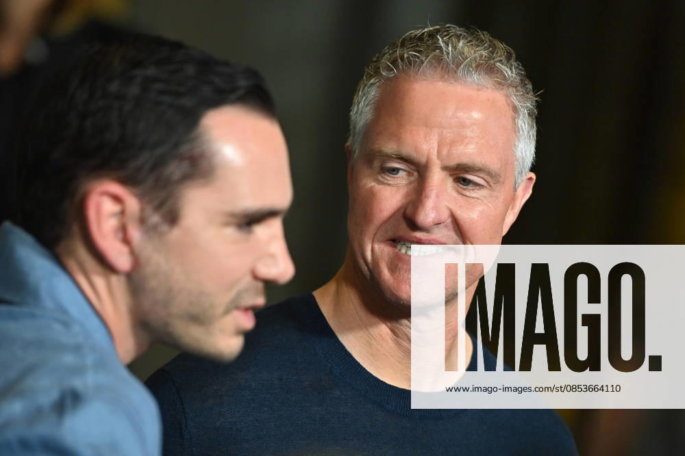 V re Ralf SCHUMACHER with partner Etienne BOUSQUET CASSAGNE Munich program presentation SKY SPOTLIGHT, Sky Originals on 15 04 2026 at the Hotel Bayerischer Hof
