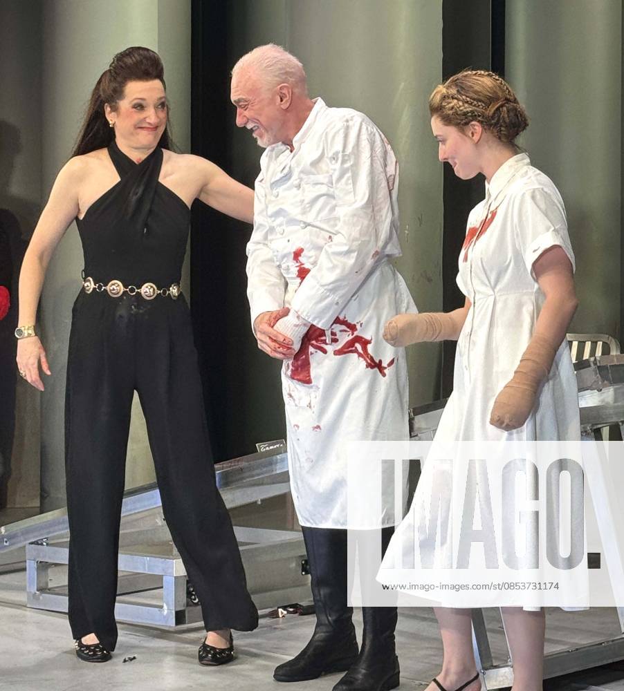 Actors FRANCESCA FARIDANY, PATRICK PAGE and OLIVIA REIS seen at the curtain call for the Off-Broadway show of Titus Andronicus held at the Red Bull Theater at The Pershing Square Signature Center. New York USA - ZUMAk03_ 20260415_zaf_k03_008