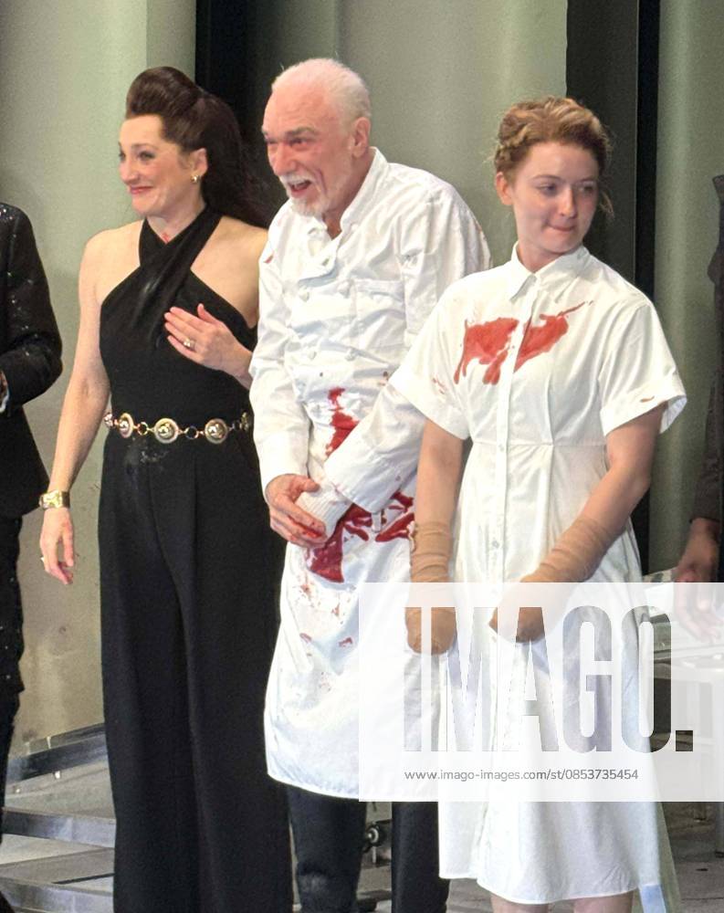 Actors FRANCESCA FARIDANY, PATRICK PAGE and OLIVIA REIS seen at the curtain call for the Off-Broadway show of Titus Andronicus held at the Red Bull Theater at The Pershing Square Signature Center. New York USA - ZUMAk03_ 20260415_zaf_k03_009