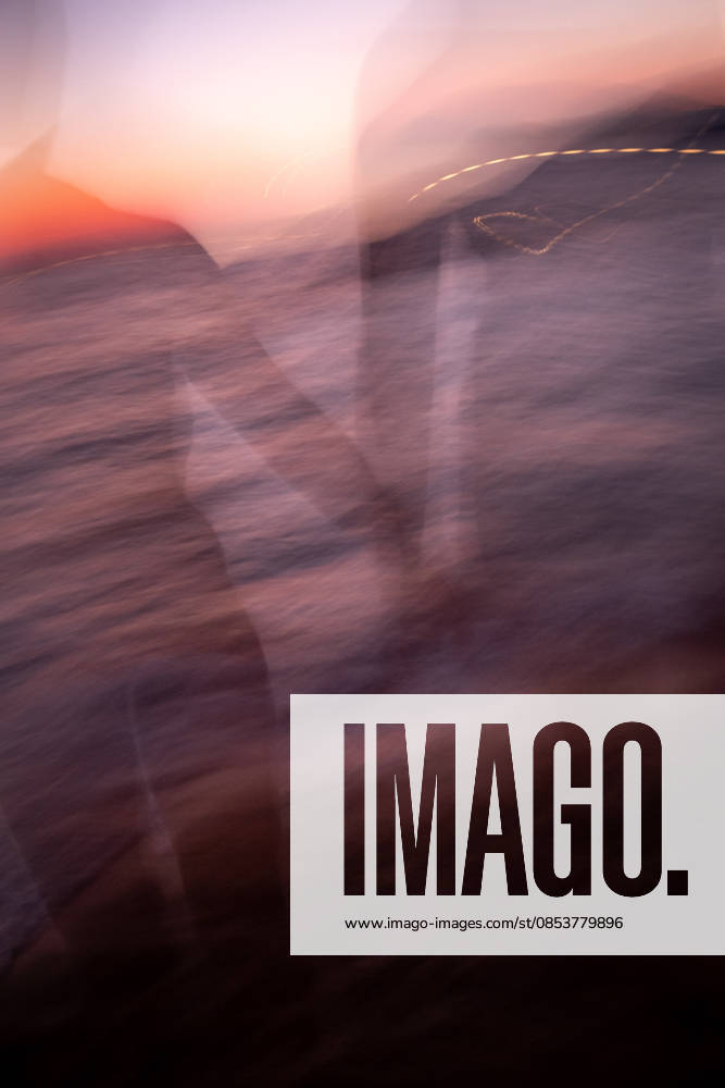 FRANCE CORSE PROPRIANO BLURRED SWIMMER SUNSET SEA A blurred reflection overlays the sea at sunset with pink and orange light over the water in Propriano, Corsica, France, August 8, 2024 Propriano is a small port town on the south shore of the Gulf of Valinco on the southwest coast of Corsica, and this view shows the coastal landscape near the harbor through an abstract motion effect A blurred reflection superimposed on the sea at sunset with pink and orange light over the water in Propriano, Corsica, France, August 8, 2024 Propriano is a small port town on the south shore of the Gulf of Valinco on the southwest coast of Corsica, and this view shows the coastal landscape near the harbor through an abstract motion effect PROPRIANO BEACH OF P