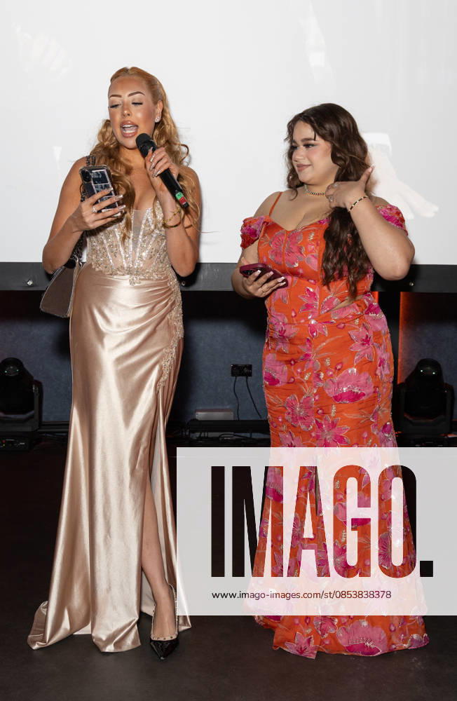 The Apprentice 2026, held at Amazing Grace in London - 16 Apr 2026 (l-R), The Apprentice finalist, Pascha Myhill, and Karishma Vijay, winner of the 20th series of The Apprentice, on stage giving a speech at the final show Watch Party with other contestants from the show, held at Amazing Grace. London United Kingdom