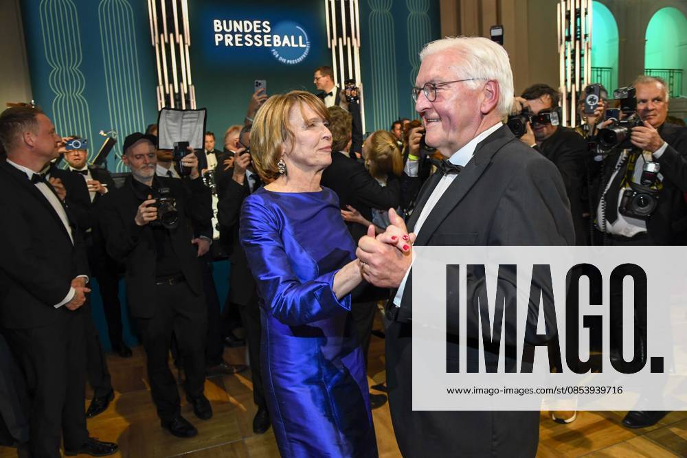 ABB PRESS BALL German President Frank Walter Steinmeier dancing with his wife Elke Buedenbender at the 73rd Federal Press Ball at the Hotel Adlon Kempinski on April 17, 2026 in Berlin