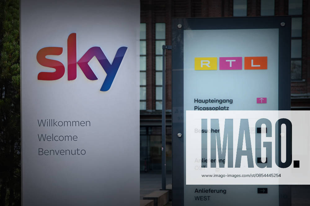 ATTENTION PHOTO MONTAGES After takeover RTL buys Sky The RTL headquarters in Germany at the Cologne Trade Fair and the sky logo in Unterfoehring