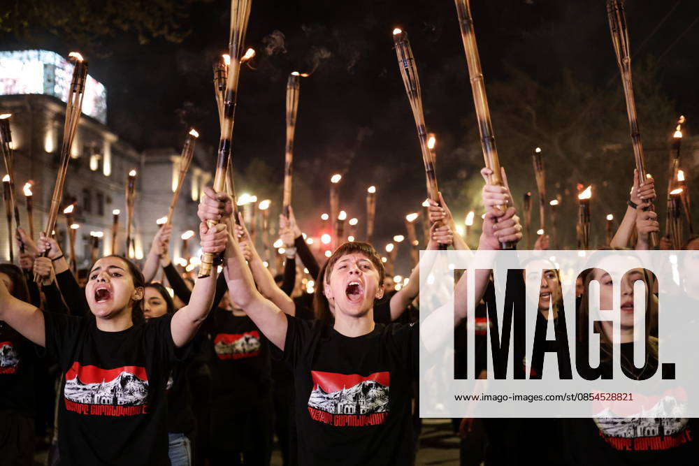 Thousands of people take part in a torch procession in Republic Square on the eve of Armenian Genocide Remembrance Day. The event is organized annually to honor the 1.5 million victims of the 1915 genocide and to serve as a call for international recognition and justice. Yerevan Armenia - ZUMAt113 20260423_zaa_t113_493