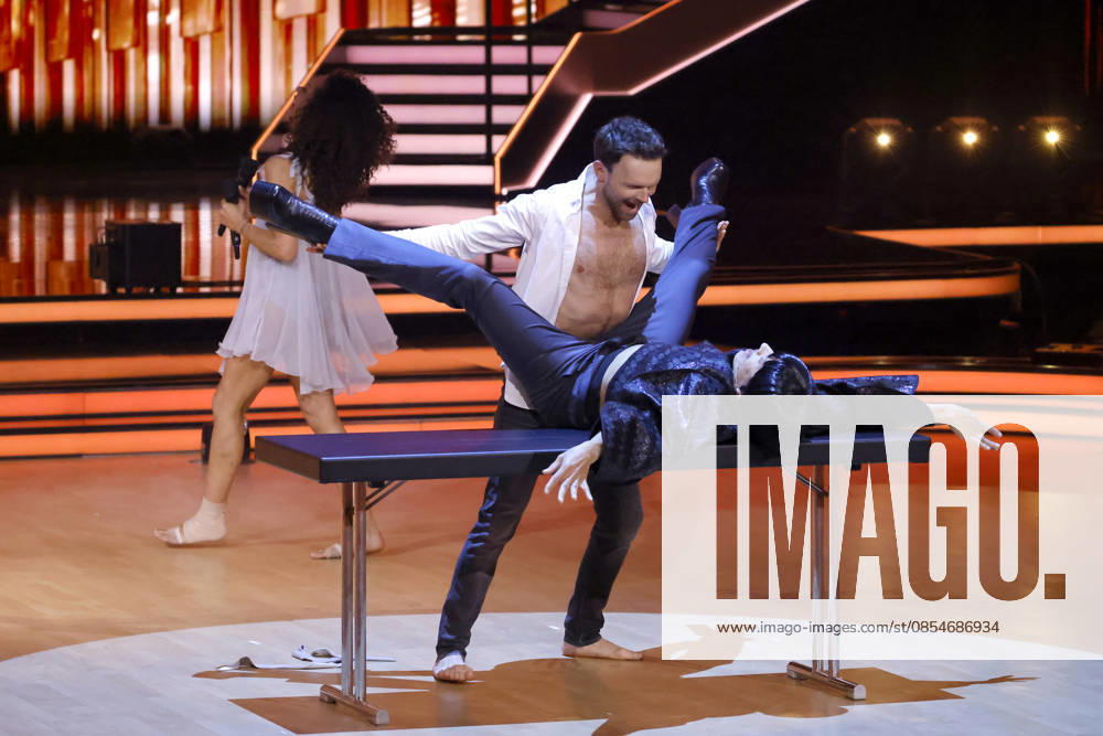 Singer Nadja Benaissa No Angels and dancer Vadim Garbuzov reclining with juror Jorge Gonzalez at the seventh dance show of the 19th season of the RTL dance show Lets Dance at the Coloneum Cologne, 24 04 2026 NRW Germany
