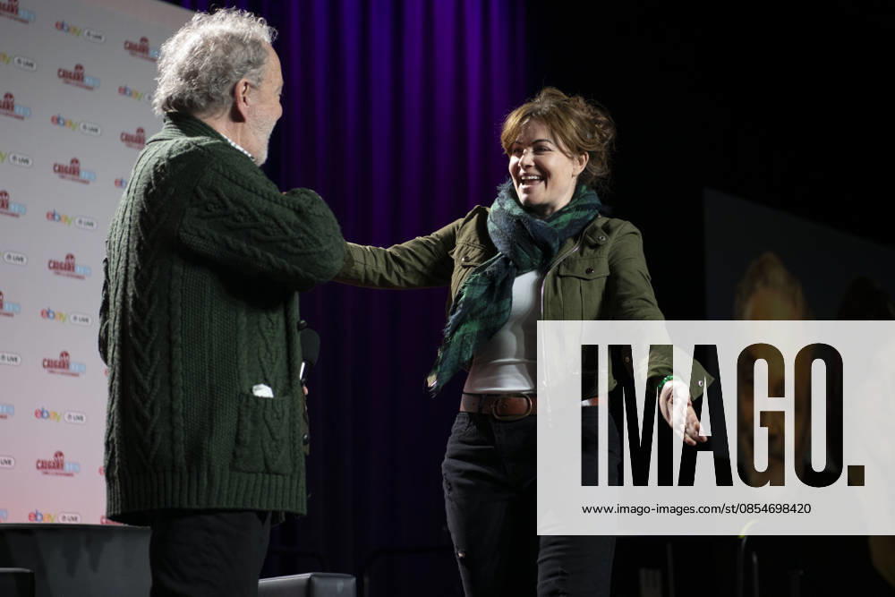 Jim Cummings and Erica Durance are seen meeting during a panel appearance at Calgary Expo at the BMO Centre in Calgary, Alberta, Canada, on April 25, 2026. Calgary CANADA - ZUMAr123 20260425_zap_r123_041