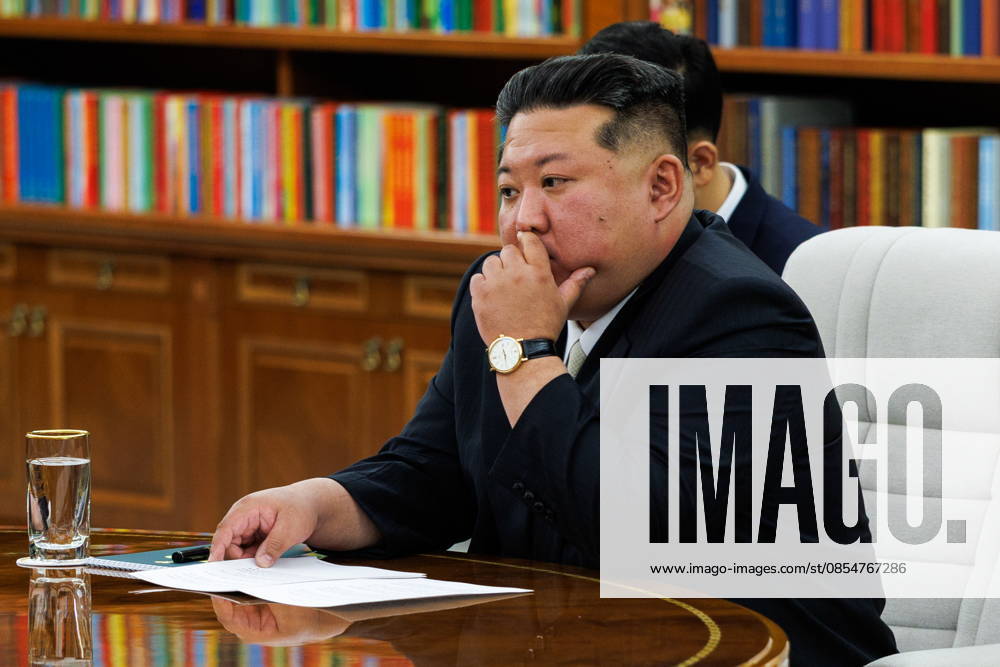NORTH KOREA, PYONGYANG - APRIL 26, 2026: North Korea s Supreme Leader Kim Jong Un looks on during a meeting with Russia s Defence Minister Andrei Belousov. Vadim Savitsky Russian Defence Ministry Press Office TASS 91728224