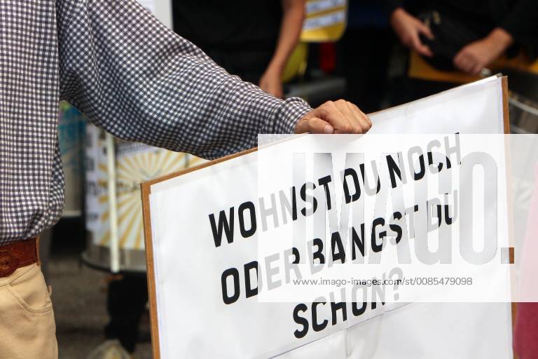 Under the hashtag Speculated tenthousand people demonstrated against the rising rents and affordable housing in Munich Bavaria Germany protester poster you still live or fear you