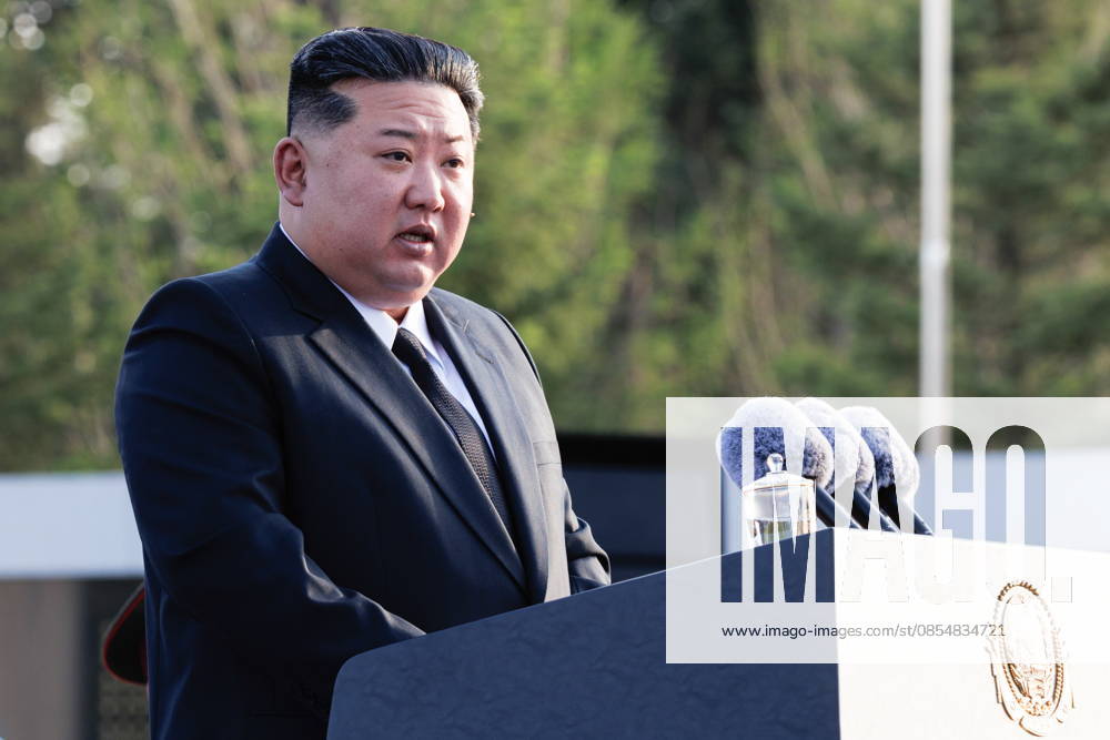NORTH KOREA, PYONGYANG - APRIL 26, 2026: North Korea s Supreme Leader Kim Jong Un addresses a ceremony to open a museum and memorial complex dedicated to the North Korean servicemen who took part in the liberation of Russia s Kursk Region from the Ukrainian Armed Forces. Vadim Savitsky Russian Defence Ministry Press Office TASS 91764510