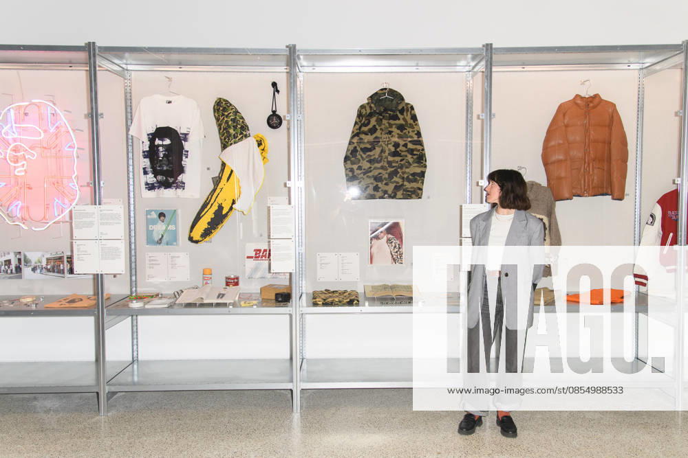 NIGO: From Japan with Love Press Preview at Design Museum, London, UK - A staff member poses with A Bathing Ape cameo pattern, The Notorious B.I.G. and BAPE Camo at a photocall for The Design Museum s NIGO: From Japan with Love Exhibition at The Design Museum in London, England, UK on Tuesday 28 April 2026 which runs from 1st May 2026 - 4th October 2026., Credit:Justin Ng Avalon UK, England, London, Design Museum