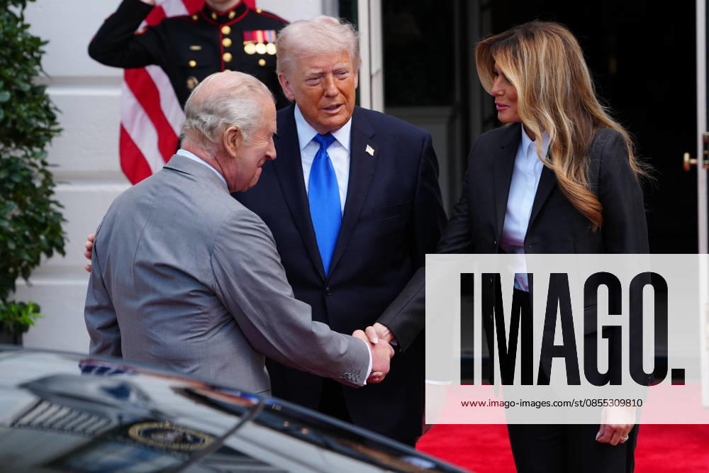 First lady Melania Trump shakes hands with King Charles III of the United Kingdom of Great Britain and Northern Ireland as she and United States President Donald J Trump host a Farewell with King Charles III of the United Kingdom of Great Britain and Northern Ireland and Queen Camilla on the South Portico of the White House in Washington, DC, on Thursday, April 30, 2026 WAX20260430202 AaronxSchwartz