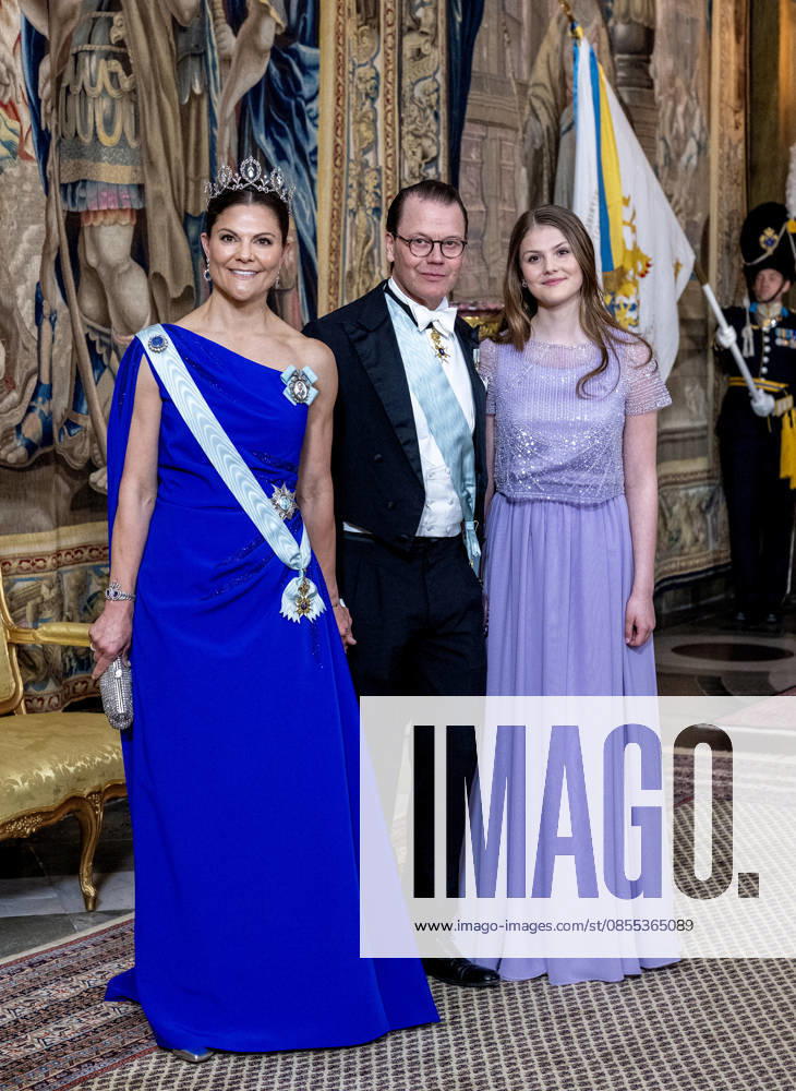 Gala Prince Daniel and Princess Victoria and Princess Estelle arriving for the galadinner at the Royal palace to mark the celebrations of King Carl Gustafs 80th birthday in Stockholm, Sweden. Â