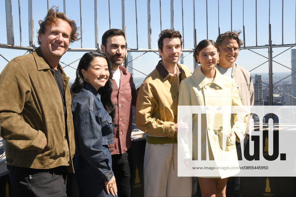 NEW YORK, NY - MAY 1: Jason Segel, Sherry Cola, Brett Goldstein, Michael Urie, Lukita Maxwell and Ted McGinley pictured as Apple TVs Shrinking cast visit the Empire State Building in celebration of Its Third Season on May 1, 2026 in New York City.