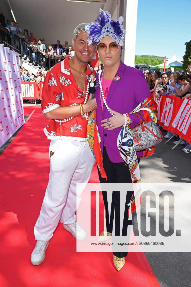 Julian F M Stöckel with friend Marcell Damaschke at the BILD RENNTAG at the trotting track in Gelsenkirchen on 01 05 2026
