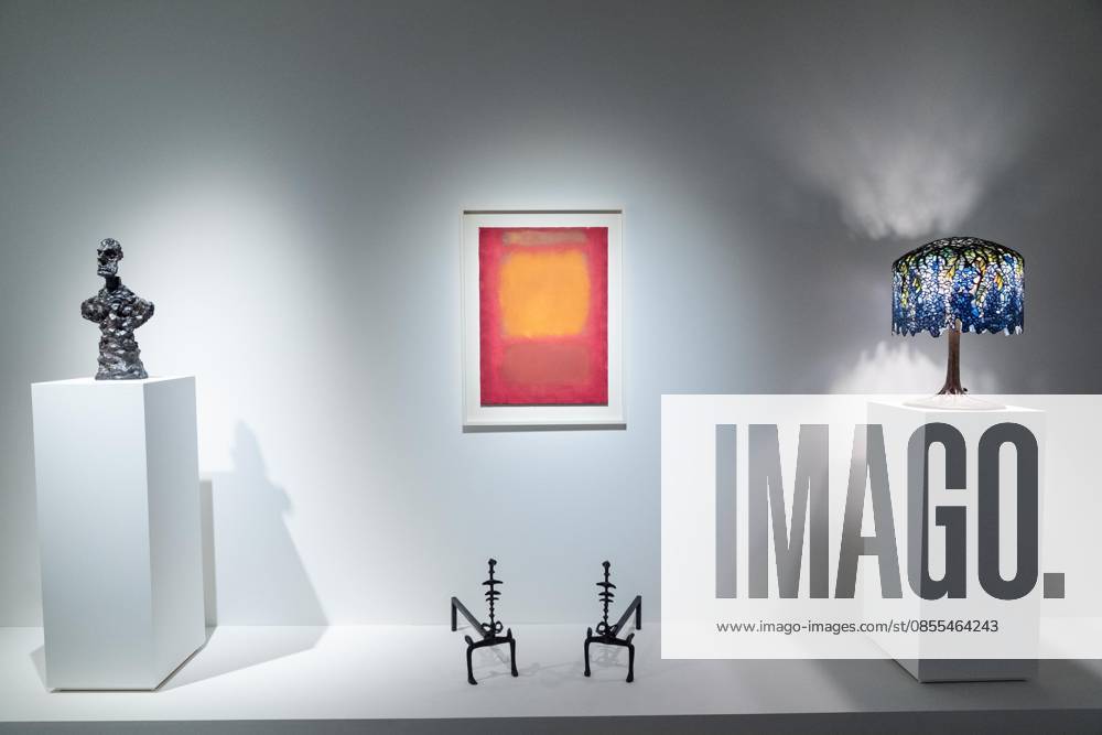 Alberto Giacometti Buste D Homme , Mark Rothko Untitled , Tiffany lamp and Diego Giacometti Pair of Carcasse Chenets on view during May Marquee Modern & Contemporary Auctions press preview at Sotheby s The Breuer in New York, NY on May 1, 2026. Bronx USA - ZUMAr339 20260501_znp_r339_035