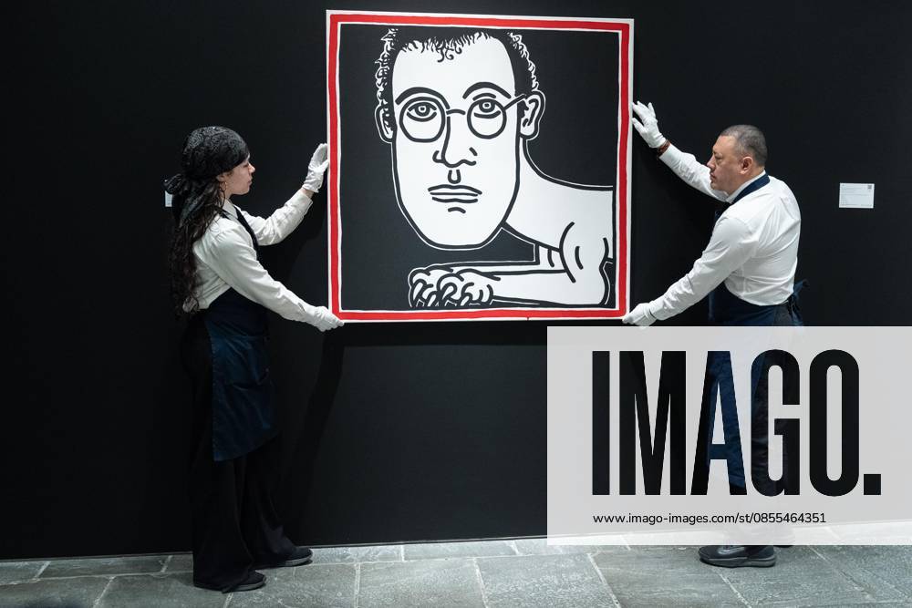 Auction assistants pose with Keith Haring Self-Portrait during May Marquee Modern & Contemporary Auctions press preview at Sotheby s The Breuer in New York, NY on May 1, 2026. Bronx USA - ZUMAr339 20260501_znp_r339_021