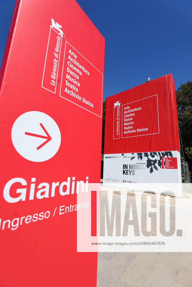 La Biennale di Venezia 61 International Art Exhibition IN MINOR KEYS , curated by Koyo Kouoh in Venice this is how visitors are greeted in front of the main entrance , next to the VIP guest restaurant PARADISO Venice Giardini Arsenale Veneto Italy