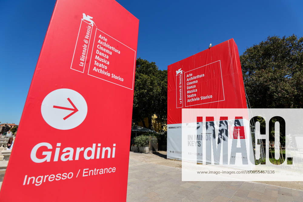 La Biennale di Venezia 61 International Art Exhibition IN MINOR KEYS , curated by Koyo Kouoh in Venice this is how visitors are greeted in front of the main entrance , next to the VIP guest restaurant PARADISO Venice Giardini Arsenale Veneto Italy