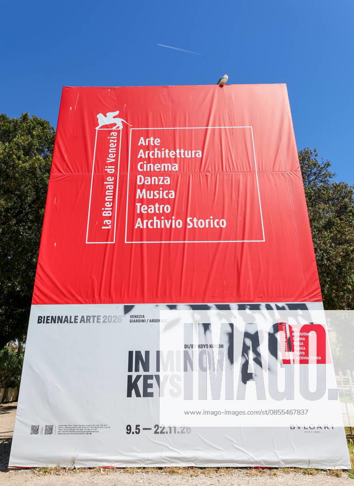 La Biennale di Venezia 61 International Art Exhibition IN MINOR KEYS , curated by Koyo Kouoh in Venice this is how visitors are greeted in front of the main entrance , next to the VIP guest restaurant PARADISO Venice Giardini Arsenale Veneto Italy