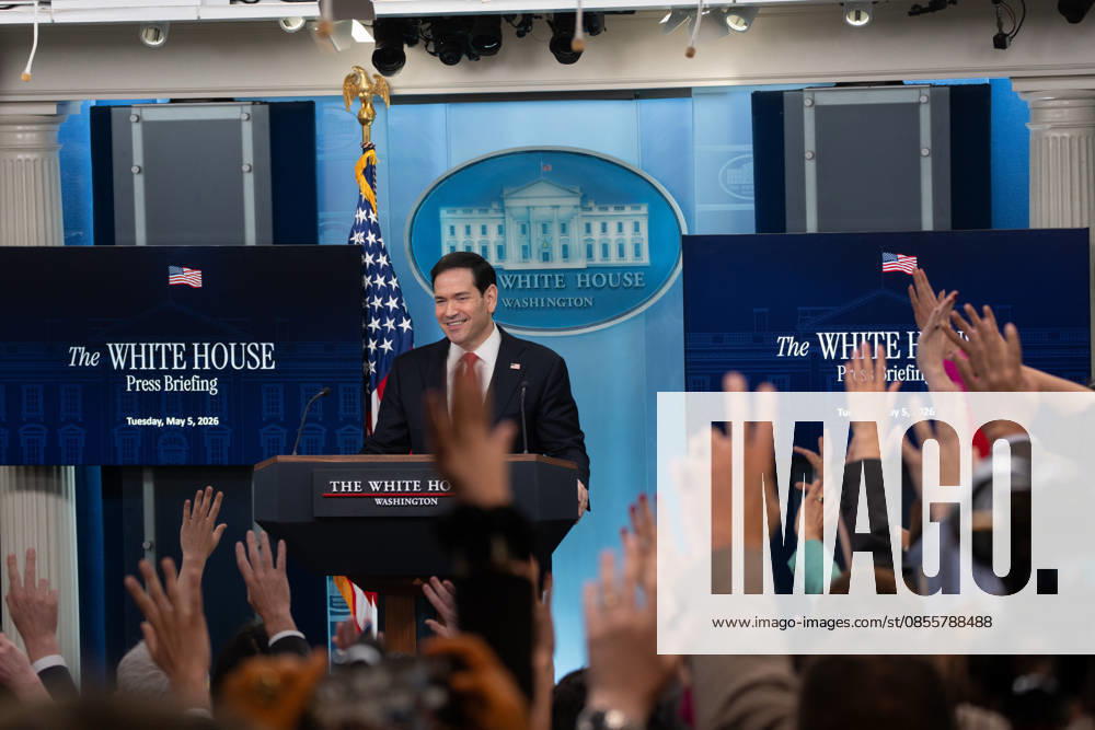 Secretary of State Marco Rubio hosts the White House press briefing on May 5, 2026. Rubio is taking the place of White House Press Secretary Karoline Leavitt who is on maternity leave. Washington United States - ZUMAl312 20260505_znp_l312_043
