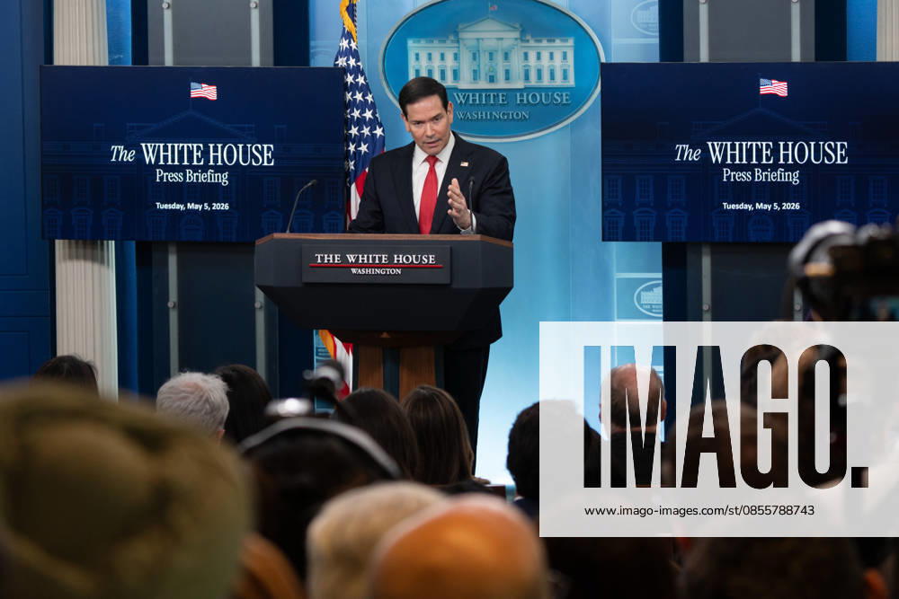Secretary of State Marco Rubio hosts the White House press briefing on May 5, 2026. Rubio is taking the place of White House Press Secretary Karoline Leavitt who is on maternity leave. Washington United States - ZUMAl312 20260505_znp_l312_042