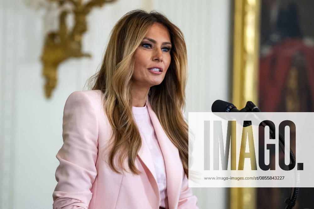 First Lady Melania Trump speaks during an event honoring military mothers and spouses in the East Room of the White House in Washington, DC on Wednesday, May 6, 2026. WAP20260506304 BONNIExCASH