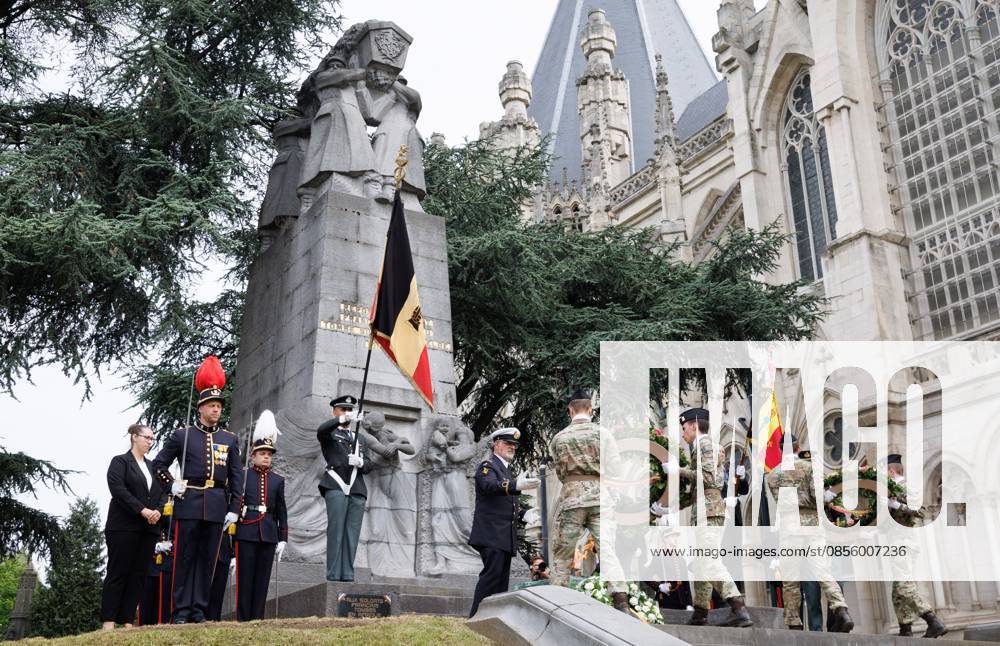 Illustration picture taken during the annual commemorative ceremony of Belgian Senate marking the end of the Second World War, at Monument to the Unknown Soldier, Notre-Dame Square, in Laeken - Laken, Brussels, Friday 08 May 2026. BENOITxDOPPAGNE 173233374