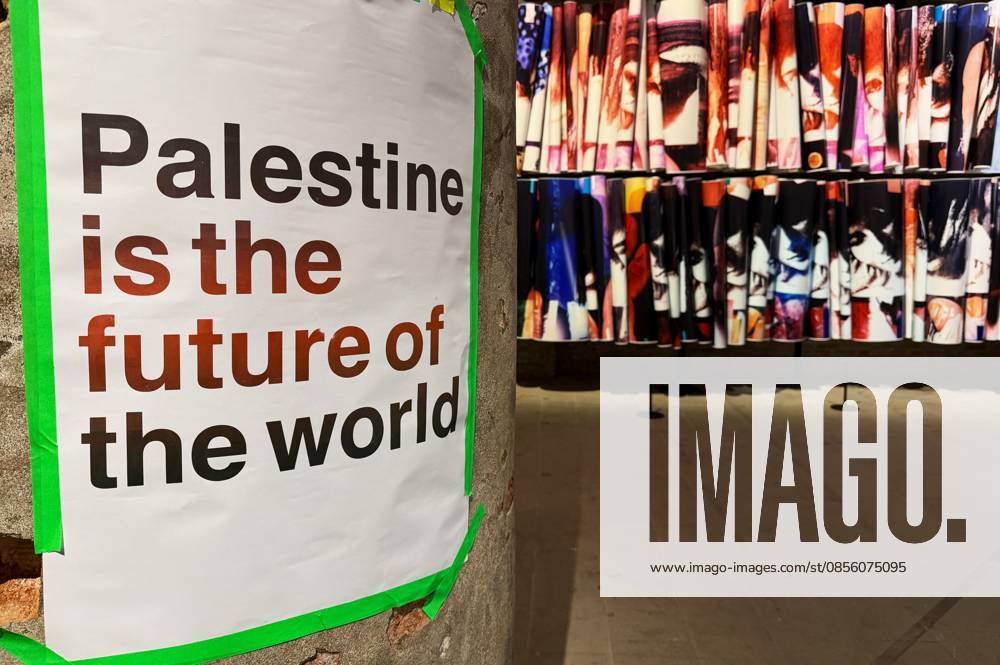 The 61st International Art Exhibition Biennale Arte 2026 will take place in Venice from May 9 to November 22, 2026 The event will be held in Arsenale and Giardini Photo Palestine poster in Arsenale Palestine is the future of the world