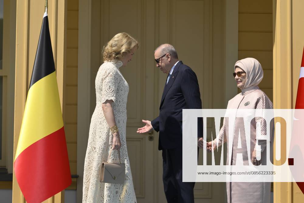 L-R, Queen Mathilde of Belgium, Turkish President Recep Tayyip Erdogan and Turkish First Lady Emine Erdogan pictured at a diplomatic meeting on day two of a Belgian economic mission to Turkey, in Istanbul on Monday 11 May 2026. The Queen of the Belgians is visiting Turkey from 10 to 14 May. POOLxPHILIPxREYNAERS 173486684