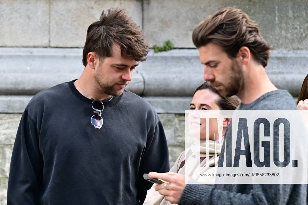 Content Creator Ender Scholtens (L) and Sports Television Presenter Joris Brys (R) pictured at the funeral ceremony for Belgian media figure Hans Otten, Monday 11 May 2026 in Mechelen. Otten died on May 5. DIRKxWAEM 173491886