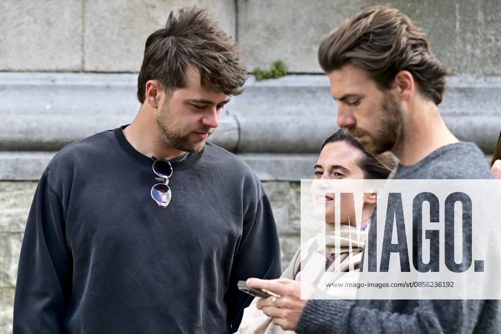 Content Creator Ender Scholtens, his girlfriend Claudia and Sports Television Presenter Joris Brys attend the funeral ceremony for Belgian media figure Hans Otten, Monday 11 May 2026 in Mechelen. Otten died on May 5. DIRKxWAEM 173494954