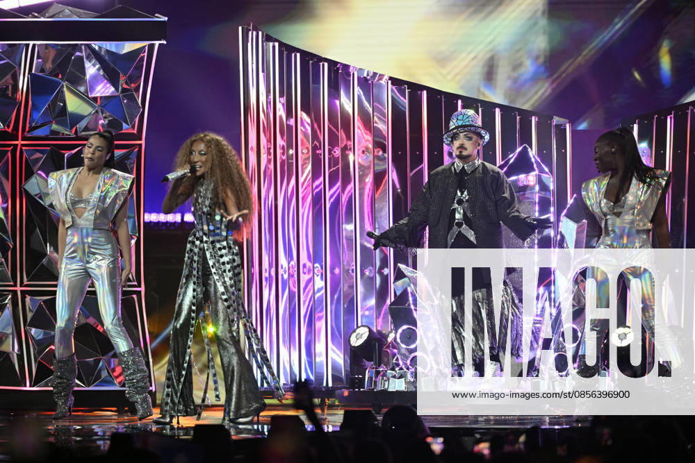 Boy George with Senhit representing San Marino with the song Superstar during semi final 1 of the 70th edition of the Eurovision Song Contest ESC at the Wiener Stadthalle in Vienna, Austria, Tuesday 12 May 2026 VIENNA AUSTRIA