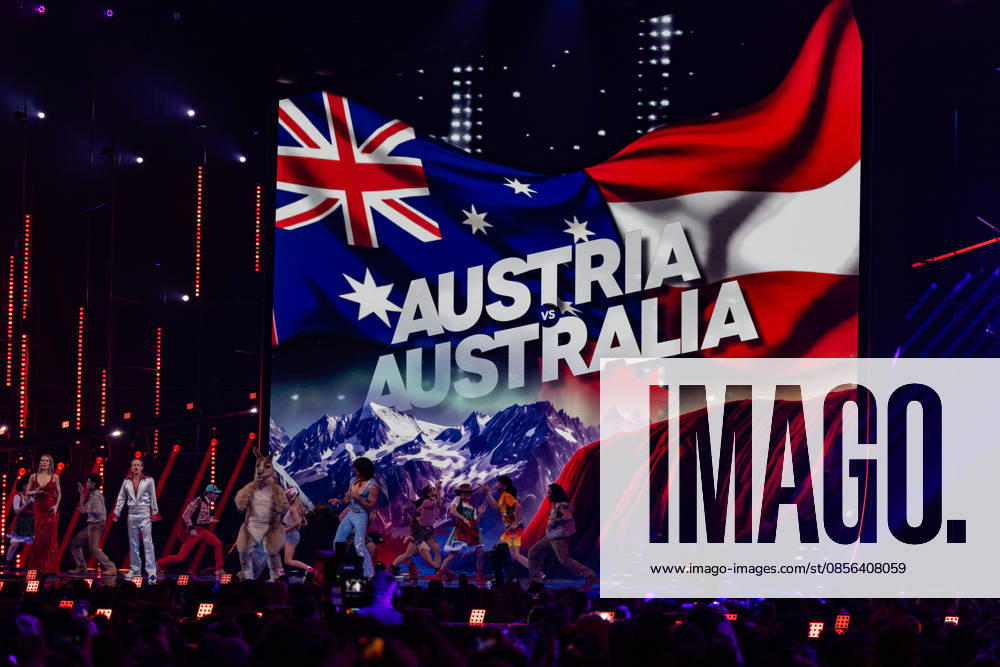 Eurovision Song Contest 2025 First Semi Final, 12 05 2026 VIENNA, AUSTRIA 12 MAY 2026 Image shows Austria vs Australia Eurovision interval act with Victoria Swarovski, Michael Ostrowski and Go Jo during Eurovision Song Contest 2025 First Semi Final at Wiener Stadthalle on 12 05 2026 in Vienna, Austria Vienna Wiener Stadthalle Austria