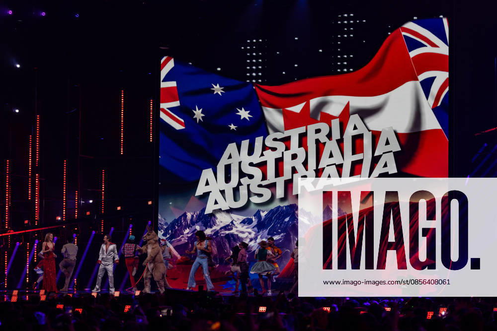 Eurovision Song Contest 2025 First Semi Final, 12 05 2026 VIENNA, AUSTRIA 12 MAY 2026 Image shows Austria vs Australia Eurovision interval act with Victoria Swarovski, Michael Ostrowski and Go Jo during Eurovision Song Contest 2025 First Semi Final at Wiener Stadthalle on 12 05 2026 in Vienna, Austria Vienna Wiener Stadthalle Austria