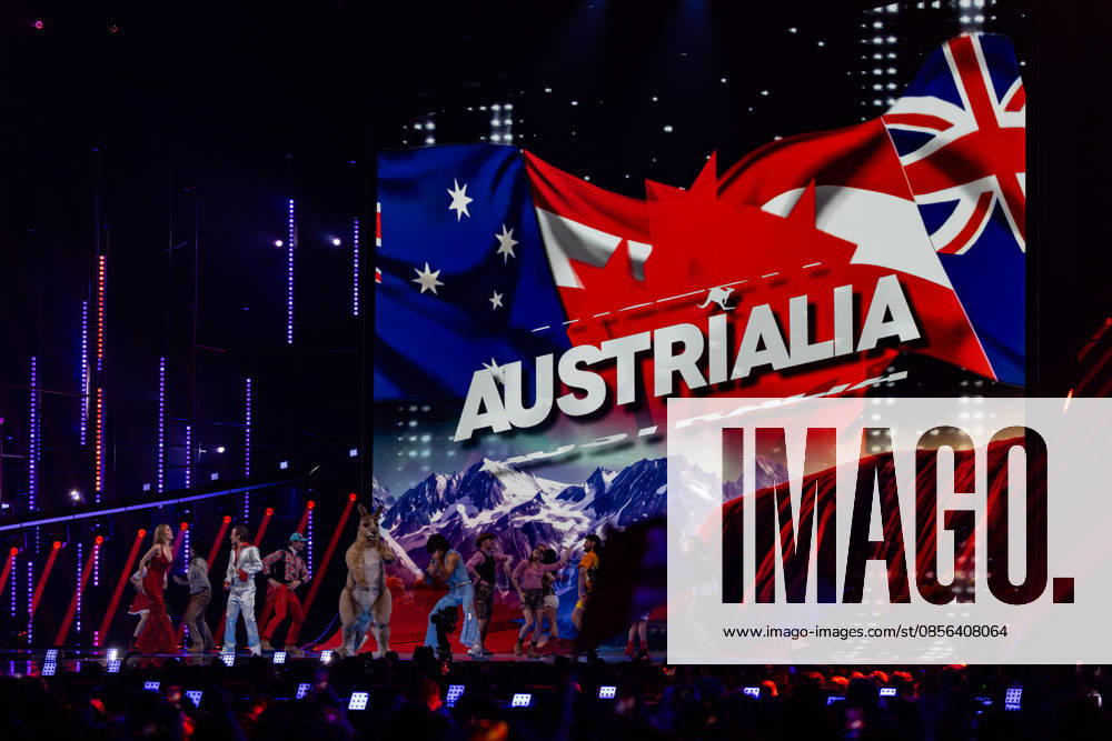Eurovision Song Contest 2025 First Semi Final, 12 05 2026 VIENNA, AUSTRIA 12 MAY 2026 Image shows Austria vs Australia Eurovision interval act with Victoria Swarovski, Michael Ostrowski and Go Jo during Eurovision Song Contest 2025 First Semi Final at Wiener Stadthalle on 12 05 2026 in Vienna, Austria Vienna Wiener Stadthalle Austria