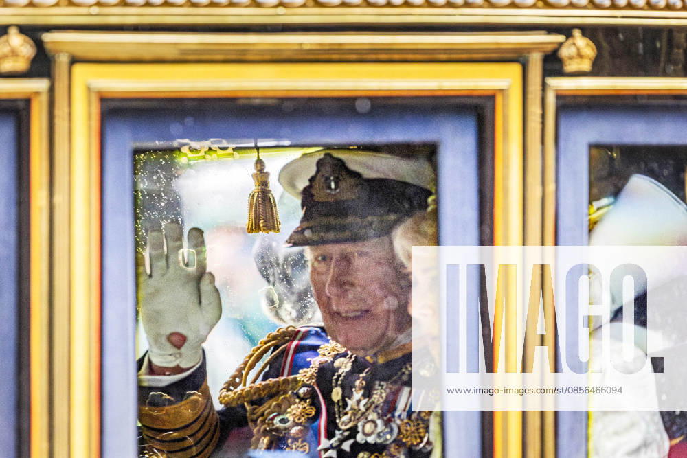 London, UK. King Charles III and Queen Camilla ride The Irish State Coach on Whitehall in Westminster after the State Opening of Parliament. Today marks the formal start of the parliamentary year and sets out the government s agenda for the 2026-27 session, outlining proposed policies and legislation. London UK - ZUMAl94_ 20260513_zaf_l94_027