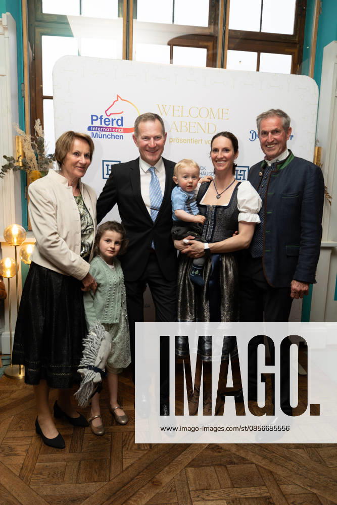 The Blum family, from left to right Ulrike , Hanna 6 , Hansi, Lukas 11 months , Simone and Jürgen Welcome evening of Pferd International Munich at the event location The Resi at Viktualienmarkt in Munich