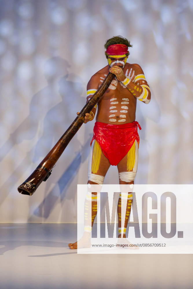 Australian Fashion Week 2026 - Runway - Ngali Jahmarley Dawson plays the didgeridoo during the Ngali Wander with Wonder Runway show at Australian Fashion Week 2026 at Museum of Contemporary Art on May 15, 2026 in Sydney, Australia., Credit:IOIO IMAGES IOIO Avalon Australia, New South Wales, Sydney, Museum of Contemporary Art