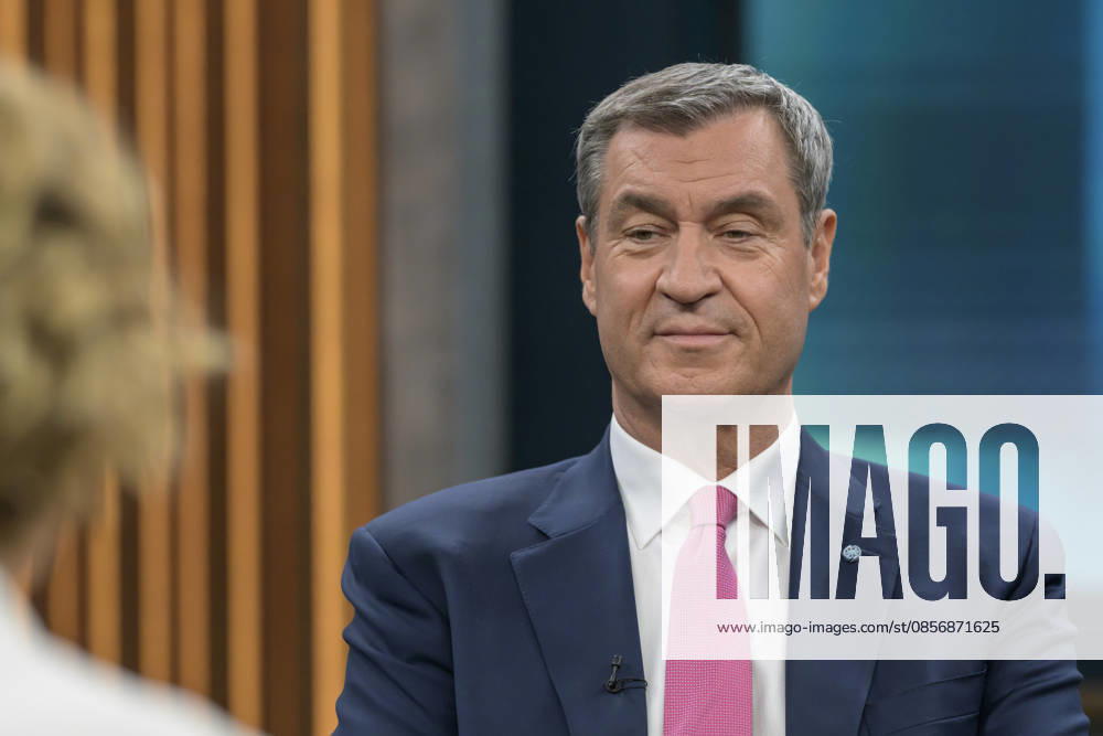 In the picture from l Caren Miosga, Markus Söder, Prime Minister Bavaria, CSU, GER, Berlin, Studio, guest of Caren Miosga, Polittalk, TV, format, recording, Das Erste, recorded, from Adlershof at Studio 20, topic