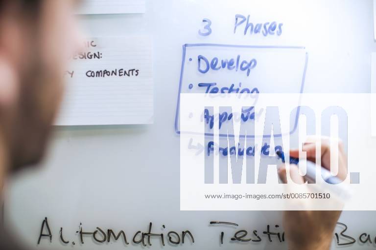 Businessman writing notes on a whiteboard model released Symbolfoto property released ZEF14365