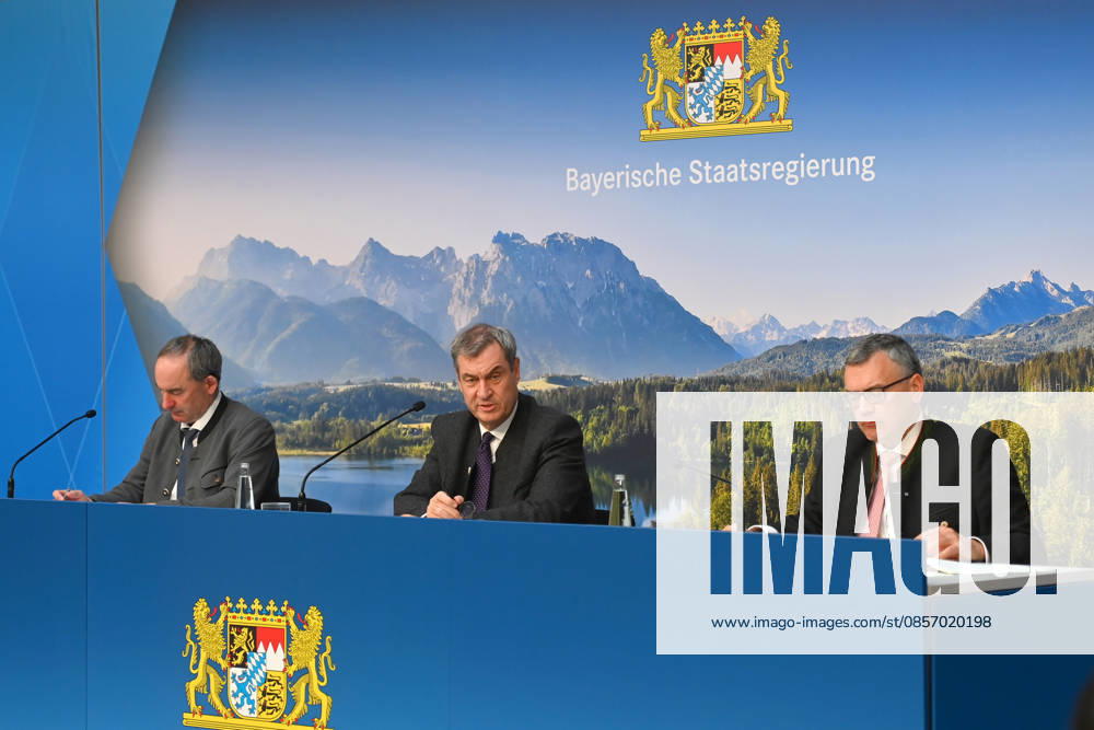 V loi Hubert AIWANGER Free Voters, Bavarian Minister of Economic Affairs, Markus SOEDER Bavarian State Premier and CSU Chairman, Joachim HERRMANN Bavarian Minister of the Interior Press conference of the Bavarian State Government after the cabinet meeting on 19 May 2026 at Prinz Carl Palais in Munich
