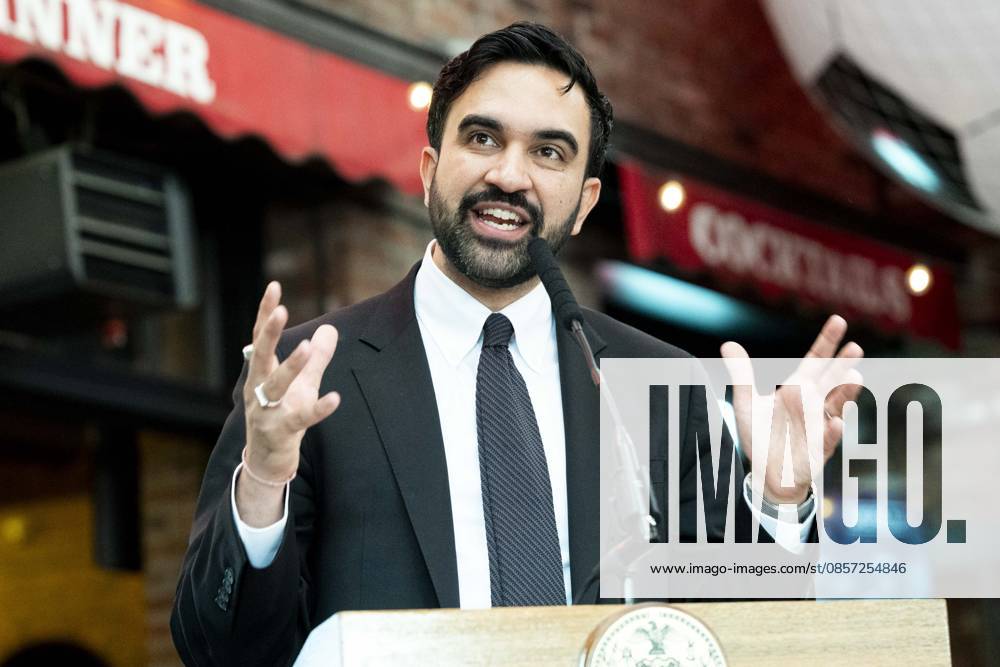 New York City Mayor ZOHRAN MAMDANI (D) speaking at a press conference about tickets for the FIFA World Cup, at the Harlem Tavern in New York City. New York City United States - ZUMAb161 20260521_aap_b161_004