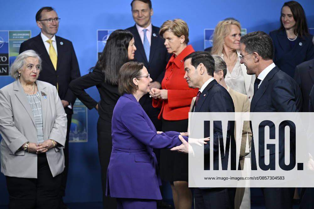 HELSINGBORG , SWEDEN 20260522 US Secretary of State Marco Rubio greets Swedens Foreign Minister Maria Malmer Stenergard To the right NATO Secretary General Mark Rutte at Fridays doorstep at the NATO Foreign Ministers meeting at Sea U in Helsingborg on Friday HELSINGBORG SWEDEN
