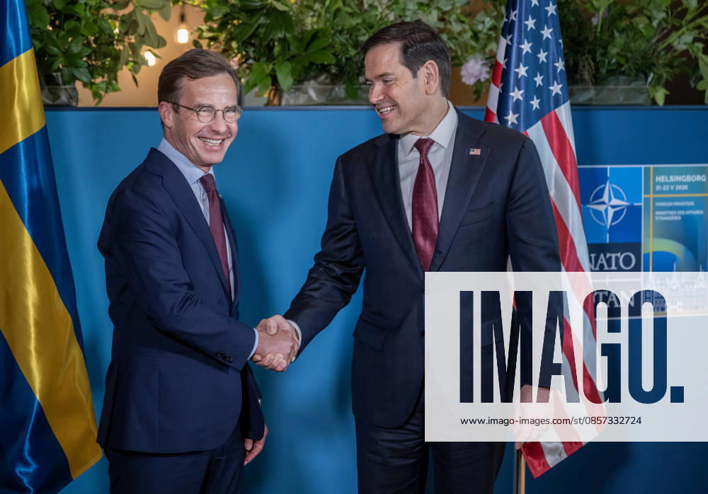 HELSINGBORG, SWEDEN 20260522 Prime Minister Ulf Kristersson M greets US Secretary of State Marco Rubio before the bilateral meeting at the NATO Foreign Ministers Meeting at Sea U in Helsingborg on Friday HELSINGBORG SWEDEN