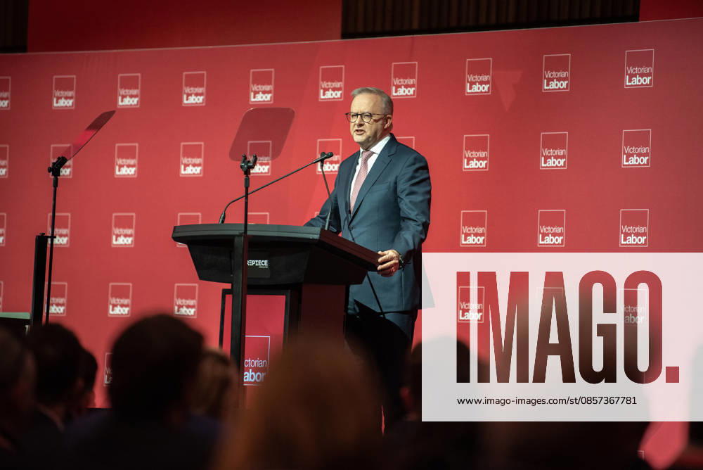 VICTORIAN STATE LABOUR CONFERENCE, Prime Minister Anthony Albanese speaks during the Victorian Labor Partys state conference at Melbourne Park in Melbourne, Saturday, May 23, 2026. ( NO ARCHIVING MELBOURNE VICTORIA AUSTRALIA